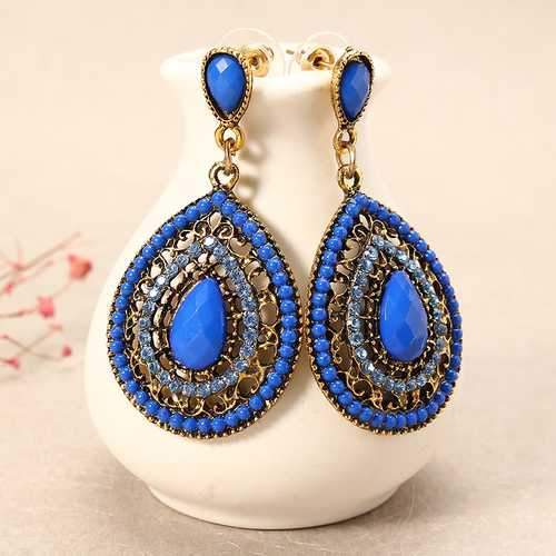 Bohemian Rhinestone Water Drop Pendant Ear Stud Piercing Earrings Clothing Accessories for Women