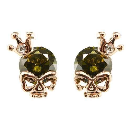 Punk Skull Crown Ear Stud Exquisite Zinc Alloy Rhinestones Earrings for Women