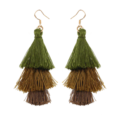 Women's  Bohemian Tassel Earrings Hand-made Three Layers Different Color Ear Drop Unique Gift