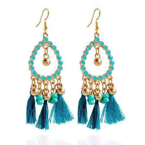 Bohemian Alloy Beads Drop Tassel Women Earrings