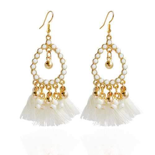 Bohemian Alloy Beads Drop Tassel Women Earrings