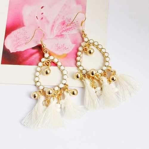 Bohemian Alloy Beads Drop Tassel Women Earrings