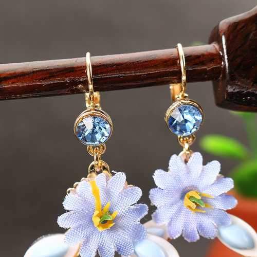 Bohemian 14K Gold Plated Peacock Tail Shape Flower Ear Drop Elegant Blue Opal Earrings for Women