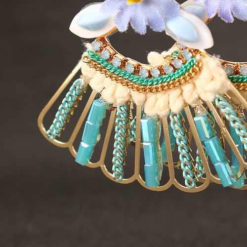 Bohemian 14K Gold Plated Peacock Tail Shape Flower Ear Drop Elegant Blue Opal Earrings for Women