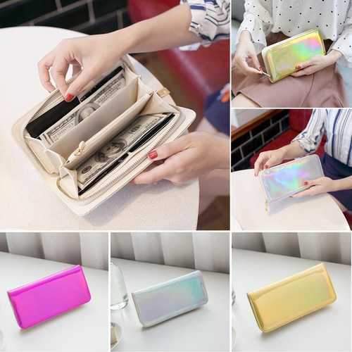 Multifunctional Women Laser PU Leather Long Wallet Card Purse Phone Bag for Phone under 6.5 inches