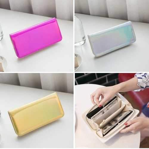 Multifunctional Women Laser PU Leather Long Wallet Card Purse Phone Bag for Phone under 6.5 inches