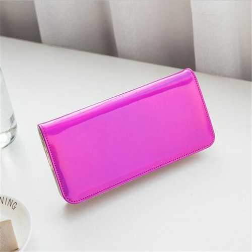 Multifunctional Women Laser PU Leather Long Wallet Card Purse Phone Bag for Phone under 6.5 inches