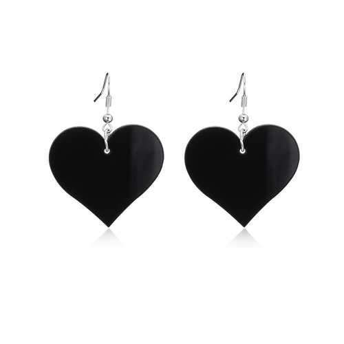 Sweet Black White Red Heart Acrylic Pendant Women Earrings