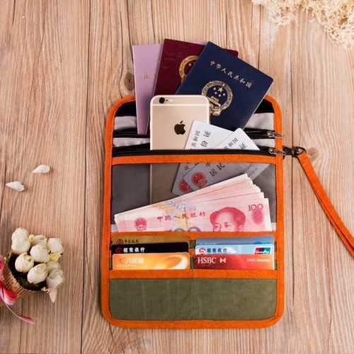 Multi-function Three Folding Canvas Traveling Pouch Handbag Phone Wallet Passport Holder