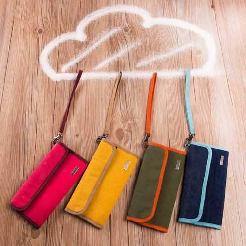 Multi-function Three Folding Canvas Traveling Pouch Handbag Phone Wallet Passport Holder