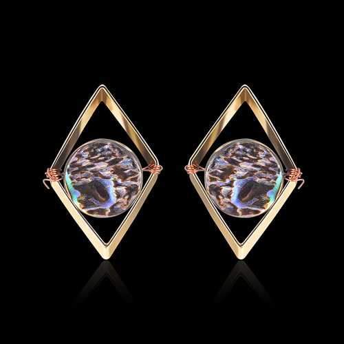 Fashion 18K Gold Plated Unique Design Punk Colorful Natural Stone Ear Stud Women Earrings Best Gift