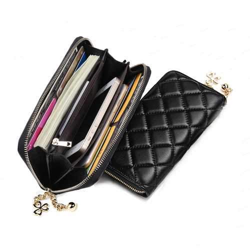 Universal PU Leather Clover Ornament Classic Diamond Lattice Phone Wallet for Phone Under 6.0-inch