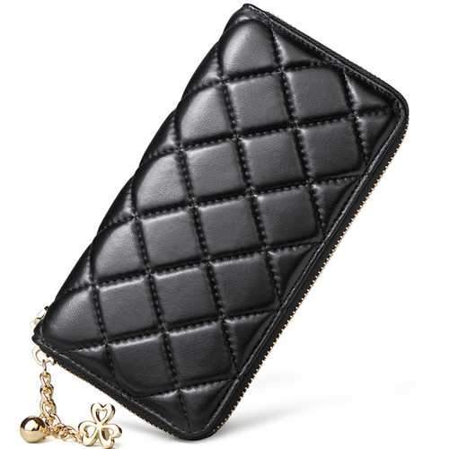 Universal PU Leather Clover Ornament Classic Diamond Lattice Phone Wallet for Phone Under 6.0-inch