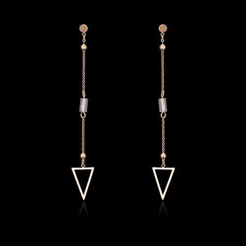 18K Gold Plated Elegant Rhinestone Hollow Triangle Pendant Piercing Earrings Best Gift for Women