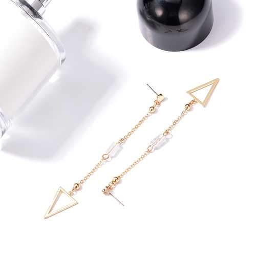 18K Gold Plated Elegant Rhinestone Hollow Triangle Pendant Piercing Earrings Best Gift for Women