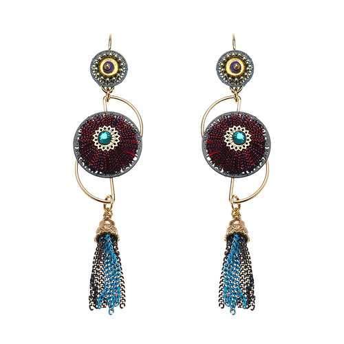 Bohemian Earrings Luxury Gold Plated Flower Charm Tassel Pendant Ear Drop Boho Jewelry for Women