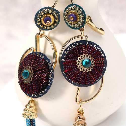 Bohemian Earrings Luxury Gold Plated Flower Charm Tassel Pendant Ear Drop Boho Jewelry for Women