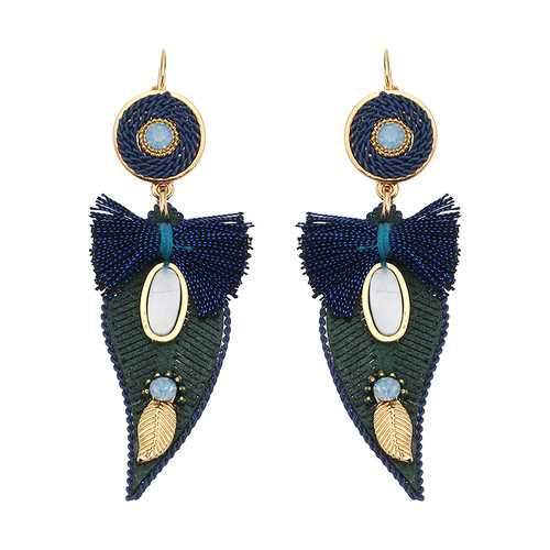 Bohemian Earrings Elegant Leaf Bowknot Pendant Gold Plated Gemstone Exquisite Women Ear Drop Gift