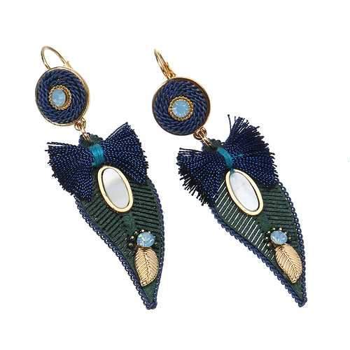 Bohemian Earrings Elegant Leaf Bowknot Pendant Gold Plated Gemstone Exquisite Women Ear Drop Gift