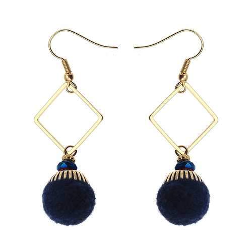 Bohemian Earrings Gold Plated Simple Rhombus Yarn Ball Pendant Ear Drop Boho Jewelry for Women