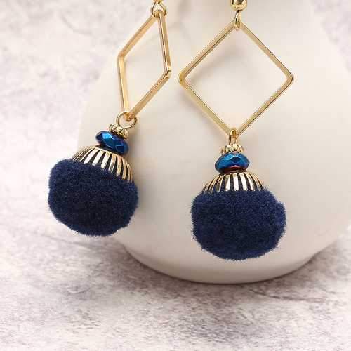 Bohemian Earrings Gold Plated Simple Rhombus Yarn Ball Pendant Ear Drop Boho Jewelry for Women