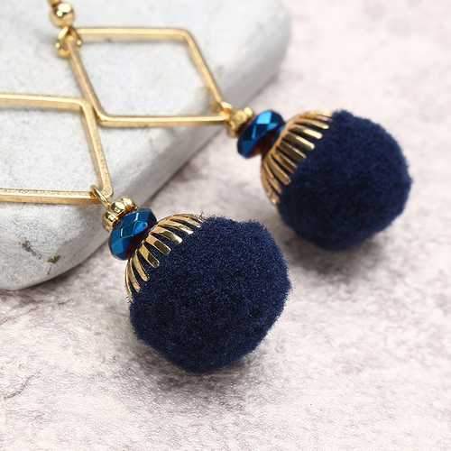 Bohemian Earrings Gold Plated Simple Rhombus Yarn Ball Pendant Ear Drop Boho Jewelry for Women