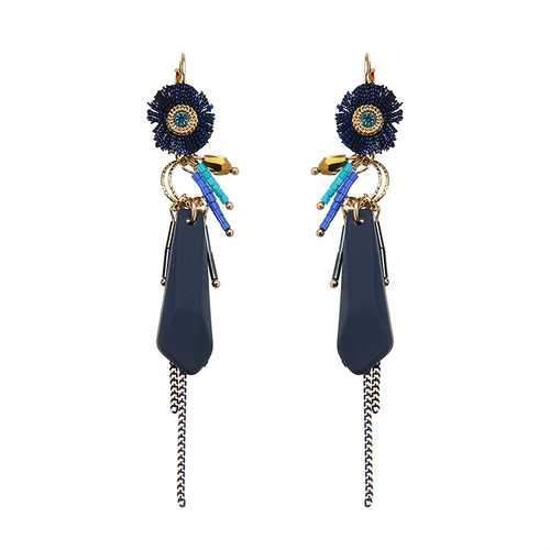 Women Bohemian Earrings Unique Flower Tassel Pendant Piercing Long Ear Drop Gold Plated Boho Jewelry