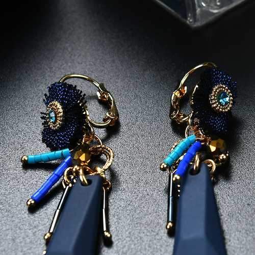 Women Bohemian Earrings Unique Flower Tassel Pendant Piercing Long Ear Drop Gold Plated Boho Jewelry