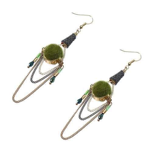 Women Bohemian Earrings Elegant Gold Plated White Black Gold Chain Ball Pendant Ear Drop Boho Gift