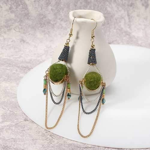 Women Bohemian Earrings Elegant Gold Plated White Black Gold Chain Ball Pendant Ear Drop Boho Gift