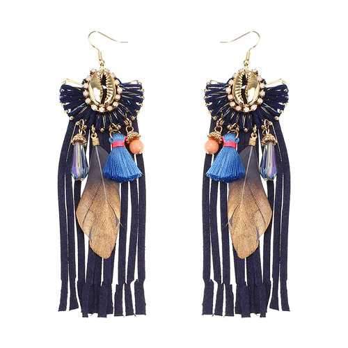 Women Bohemian Earrings Luxury Gold Plated Suede Tassel Pendant Elegant Feather Ear Drop Boho Gift