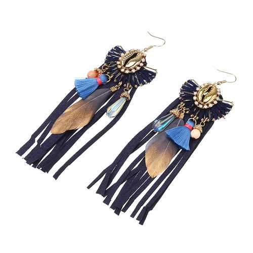 Women Bohemian Earrings Luxury Gold Plated Suede Tassel Pendant Elegant Feather Ear Drop Boho Gift