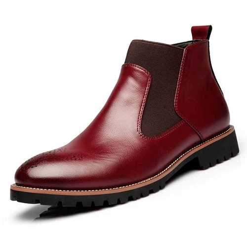 Men Comfortable Genuine Leather Elastic Band Ankle Boots