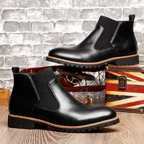 Men Comfortable Genuine Leather Elastic Band Ankle Boots