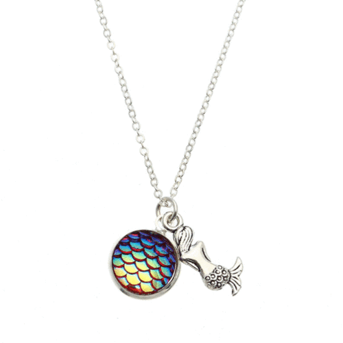 Trendy Time Gemstone Colorful Mermaid Scale Resin Pendant Delicate Silver Necklaces for Girl Women