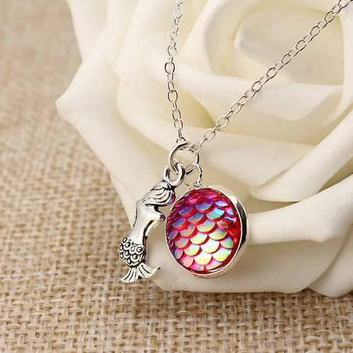 Trendy Time Gemstone Colorful Mermaid Scale Resin Pendant Delicate Silver Necklaces for Girl Women