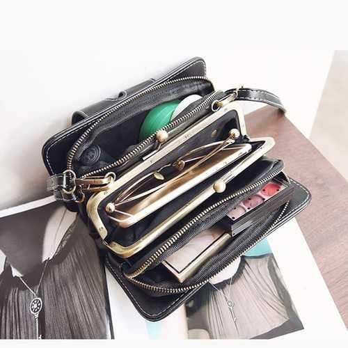 Women Retro PU Leather Hasp Zipper Handbag Rectangular Purse Wallet Phone Bag for Xiaomi iPhone