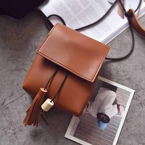 Mini PU Leather Hasp Vertical Tassel Shoulder Bag Phone Wallet for iPhone Xiaomi Samsung