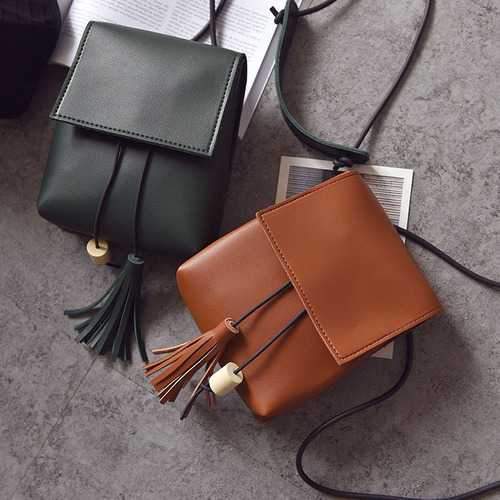 Mini PU Leather Hasp Vertical Tassel Shoulder Bag Phone Wallet for iPhone Xiaomi Samsung