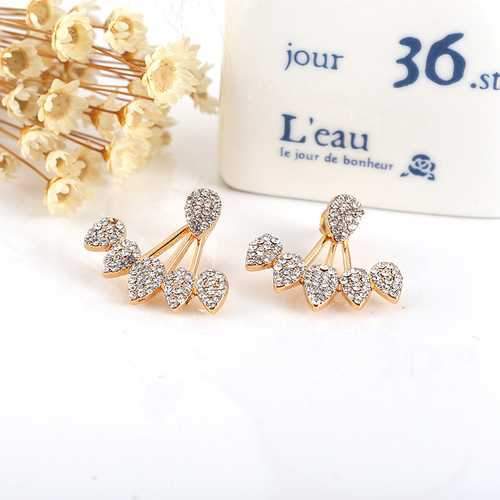 Trendy Flower Earrings Gold Silver Full Rhinestones Ear Stud Gift for Women