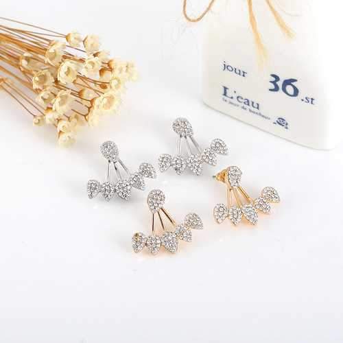 Trendy Flower Earrings Gold Silver Full Rhinestones Ear Stud Gift for Women