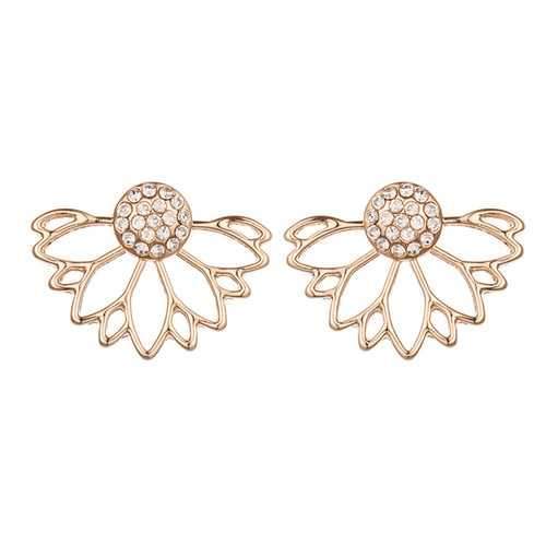 Trendy Rhinestone Earrings Hollow Lotus Double Side Ear Stud