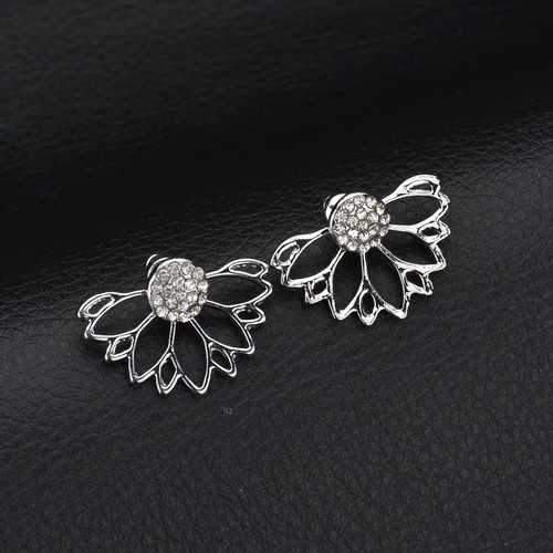 Trendy Rhinestone Earrings Hollow Lotus Double Side Ear Stud