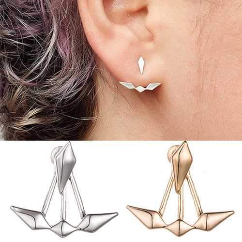 Trendy Gold Silver Geometric Double Side Jacket Ear Stud