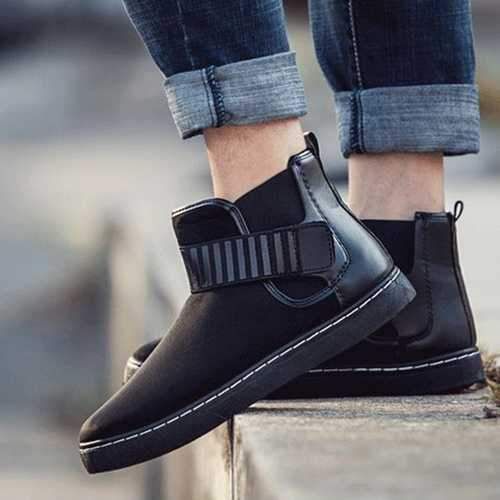 Men Hook Loop Stripe Elastic Band Comfortable Suede Ankle Boots