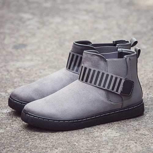 Men Hook Loop Stripe Elastic Band Comfortable Suede Ankle Boots