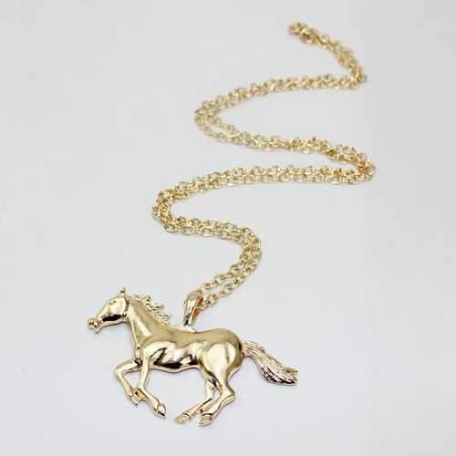 Trendy Silver Gold Color Horse Pendant Necklace Sweater Chain for Women