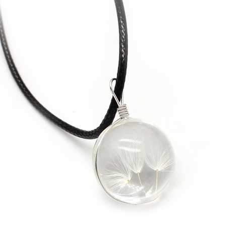 Glass Dried Flower Ball Dandelion Pendant Leather Chain