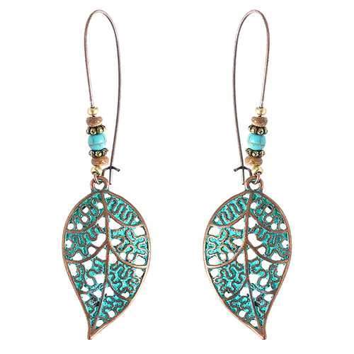 Vintage Bohemian Hollow Leaf Drop Earrings for Women