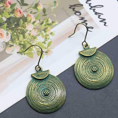 Vintage Women Alloy Round Growth Ring Drop Earrings